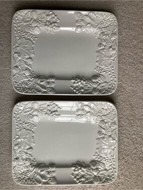 Elios made in Italy fruit and leaf motif embossed ceramic serving plates